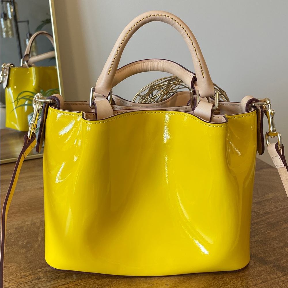 Dooney & Bourke Mini Barlow Tote With Crossbody Strap Patent Leather Yellow‎ NEW - Picture 6 of 10